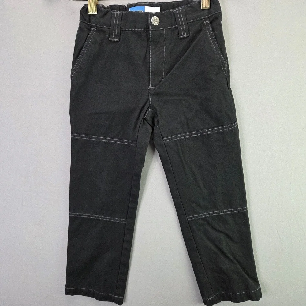 Old Navy Boys Straight Carpenter Pants 6 Black Canvas Utility Contrast Stitch